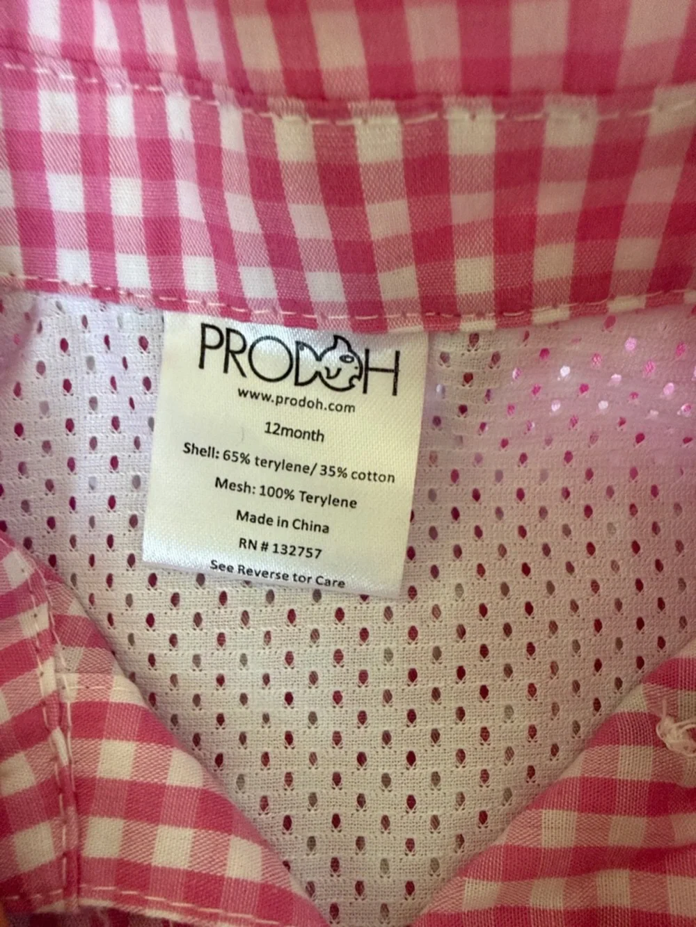 Prodoh Pink Gingham Button-Down Fishing SPF 20+ Shirt - 12 Months - Picture 4 of 5